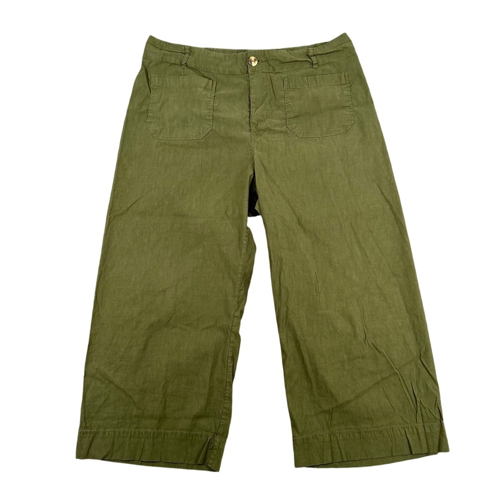 Maeve The Colette Pants Womens 22W Wide Leg Cropped Olive Green Linen Blend